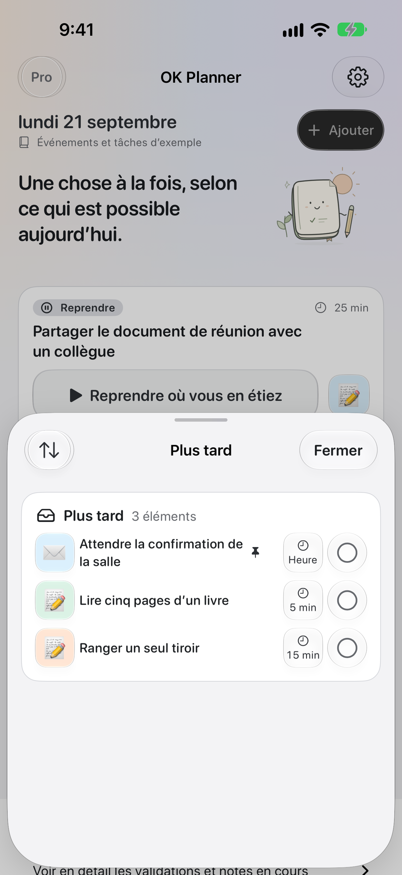 À faire plus tard — OK Planner