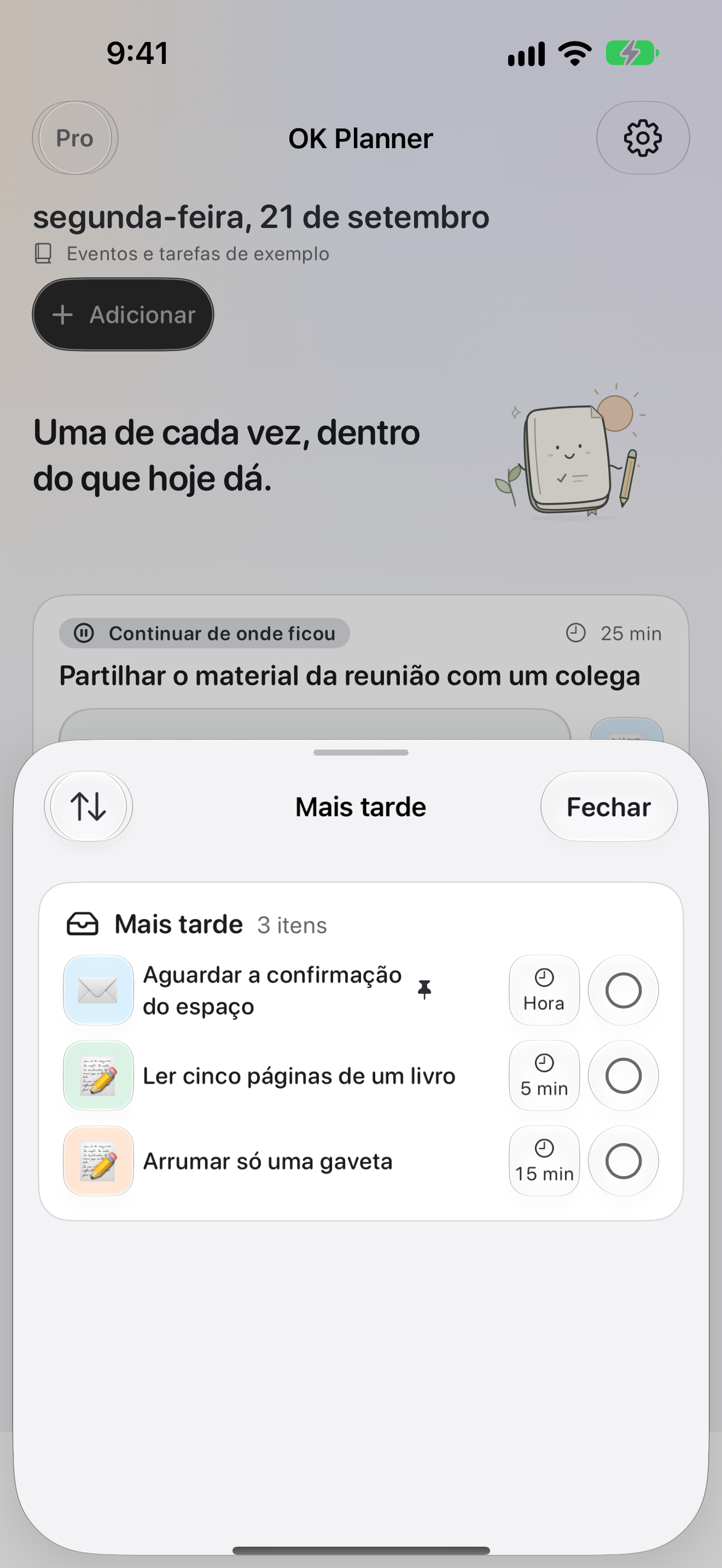Para fazer mais tarde — OK Planner